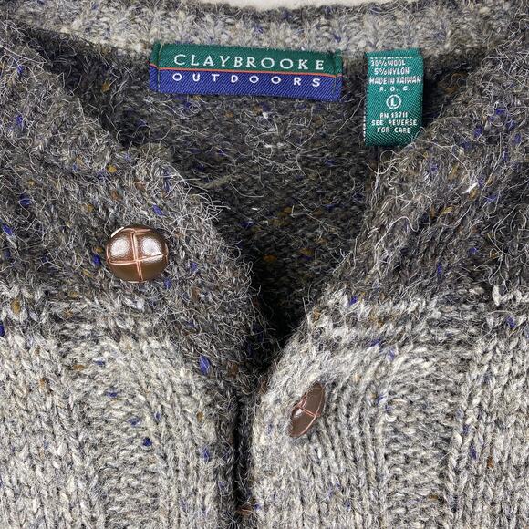 Vintage Claybrooke Outdoors Wool Blend Sweater Mens L Gray Beige Henly Pullover - Picture 3 of 8